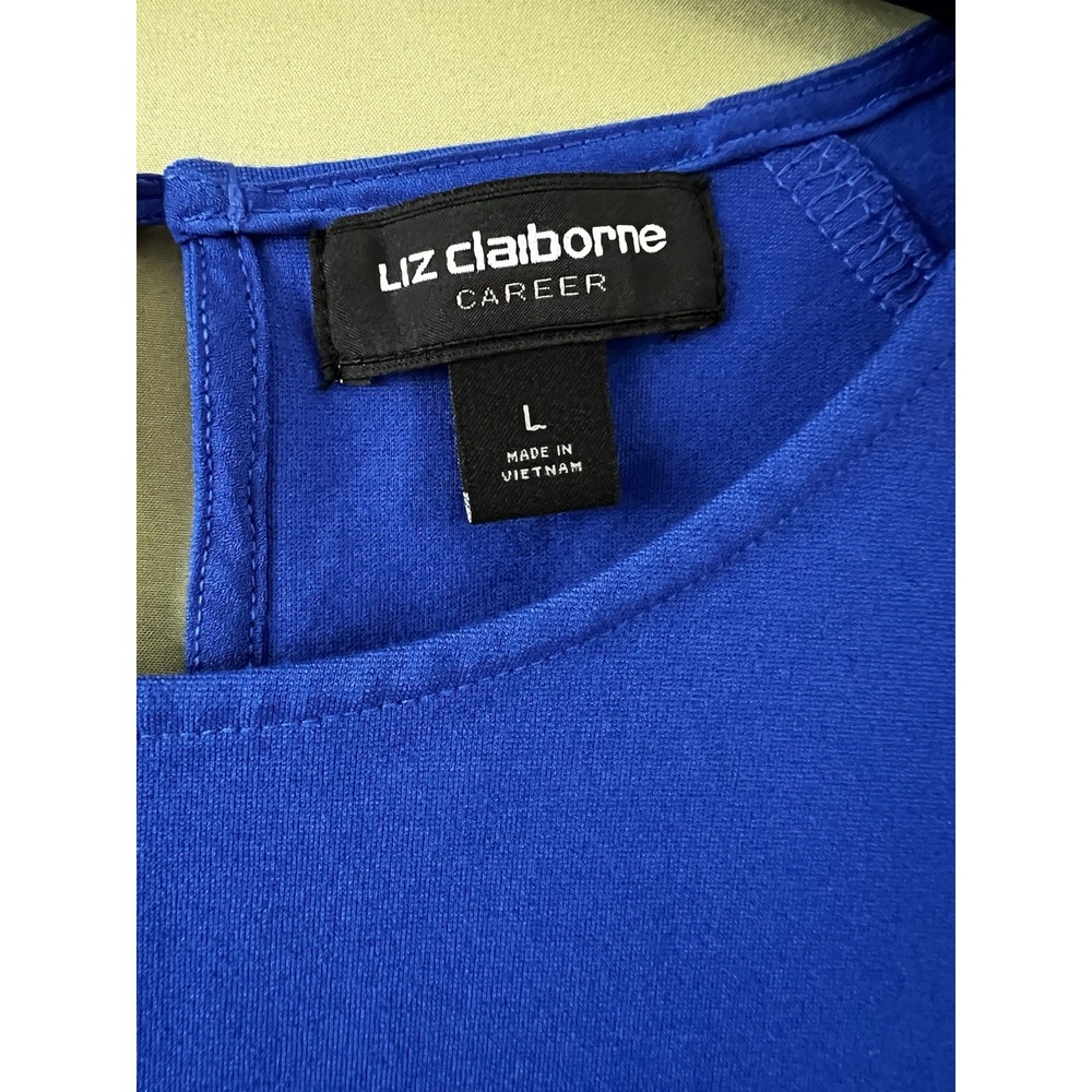 Liz Claiborne Peplum Top - Blue Short Sleeve Career Blouse - Large - Picture 3 of 11